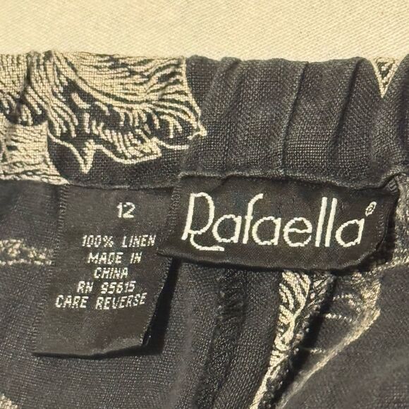 RAFAELLA Women Size 12 Black and White %100 linen Floral pants Quiet‎ Luxury - Picture 2 of 6